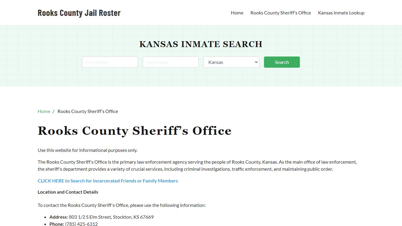 Rooks County Sheriff Office, KS, Arrest Warrants Search